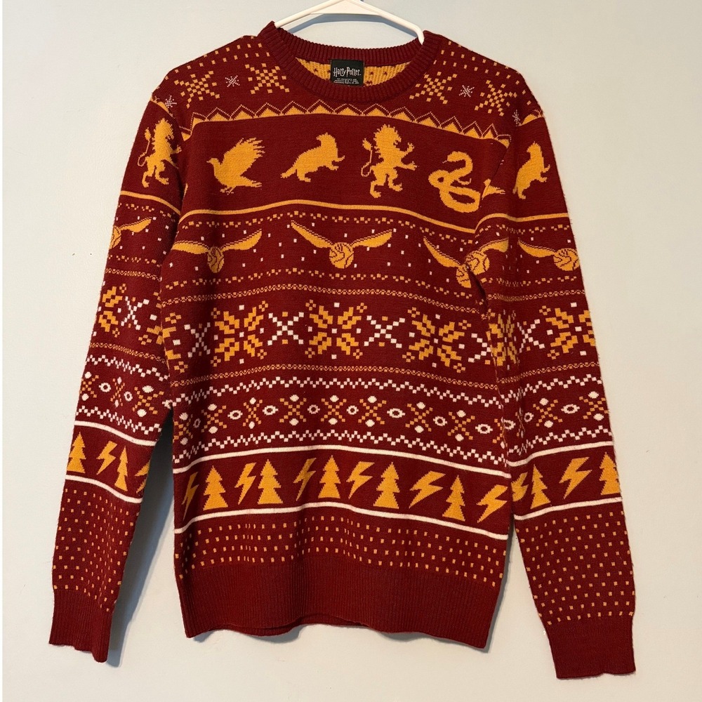 Harry Potter Size Small Fair Isle Christmas Sweater Hogwarts Symbols 2119